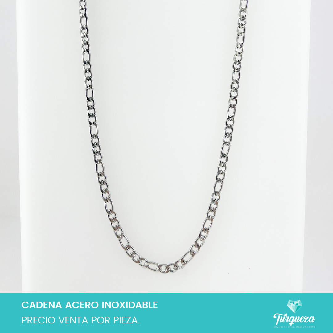 Cadena Carte Plateada 70cm 5mm Acero Inoxidable Turqueza Bisuter a