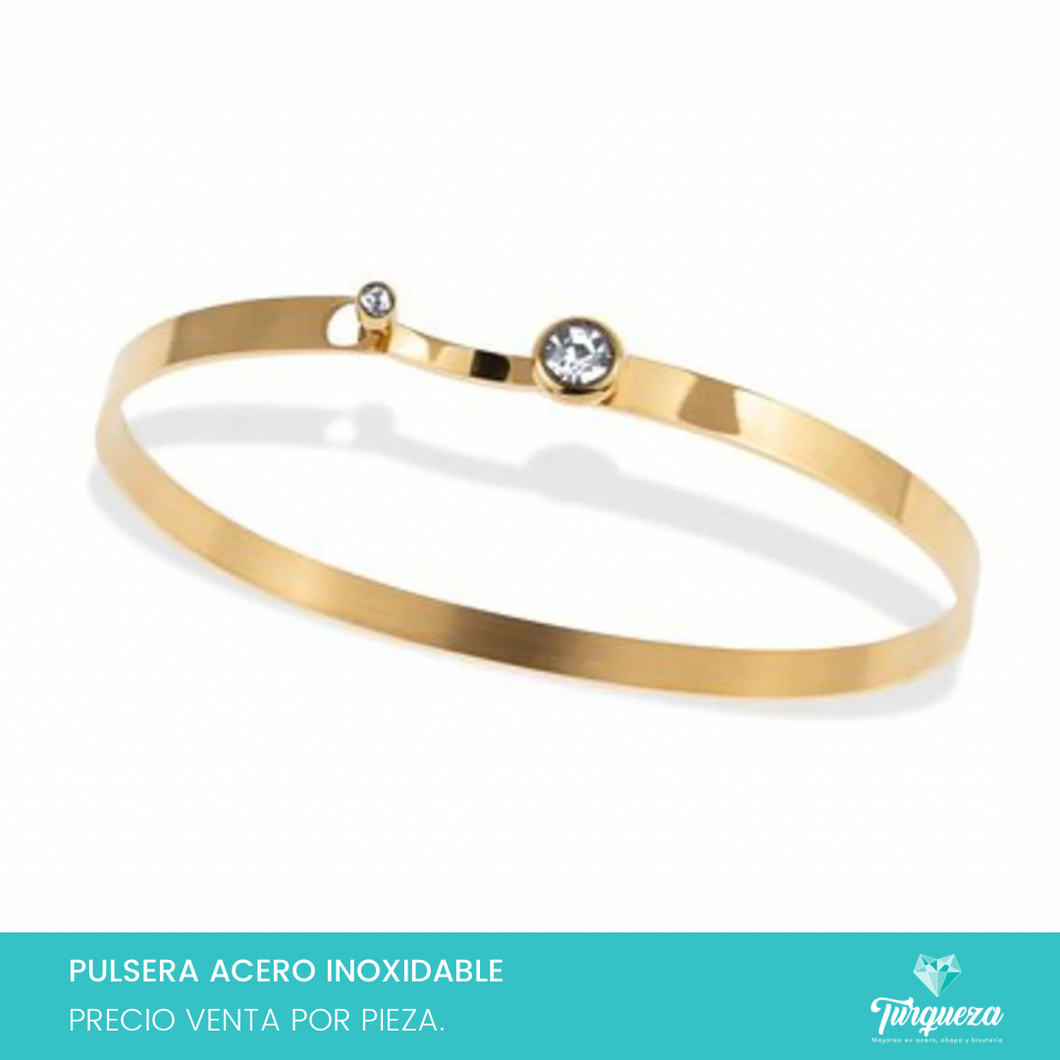 Pulsera Brazalete Zirconia Dorado Acero Inoxidable