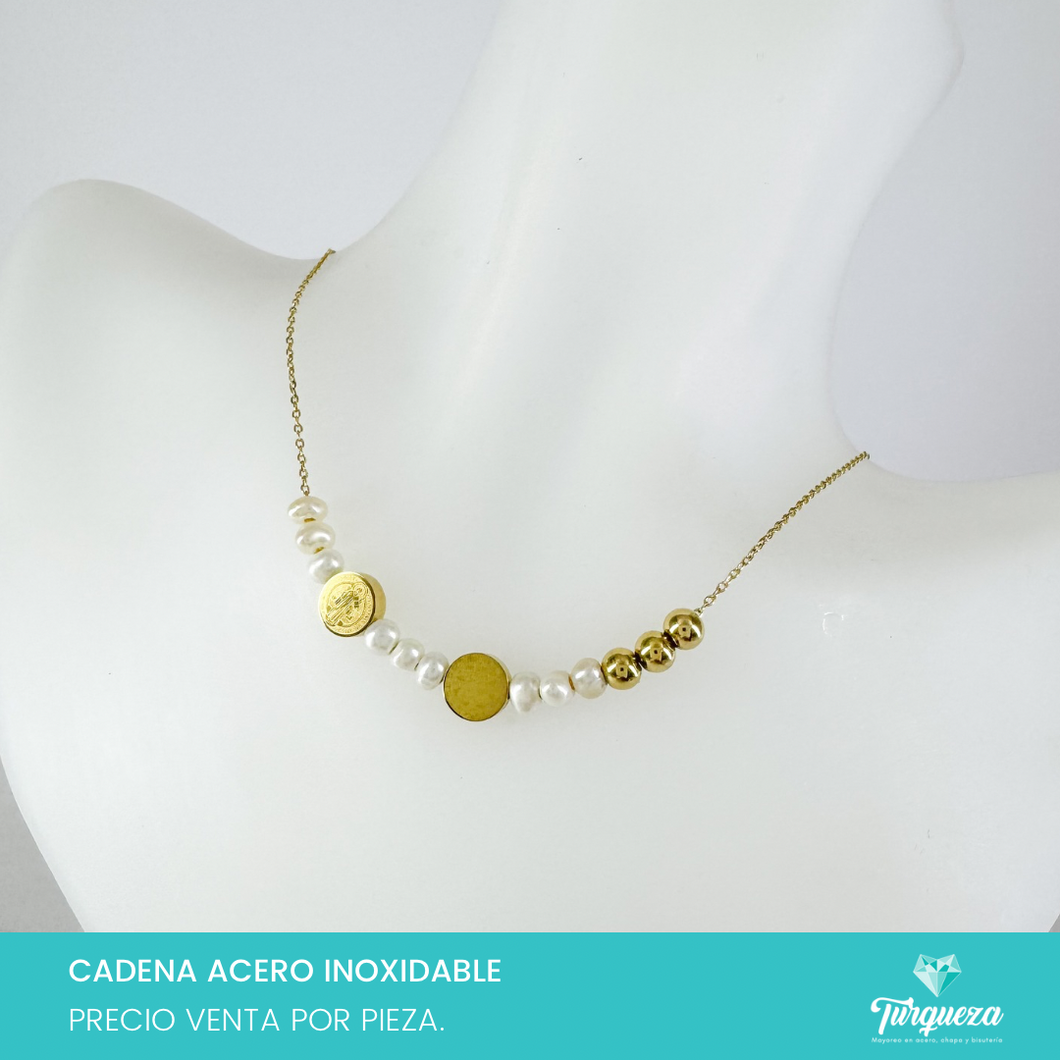 Collar San benito Perlas de Rio Dorado Acero Inoxidable
