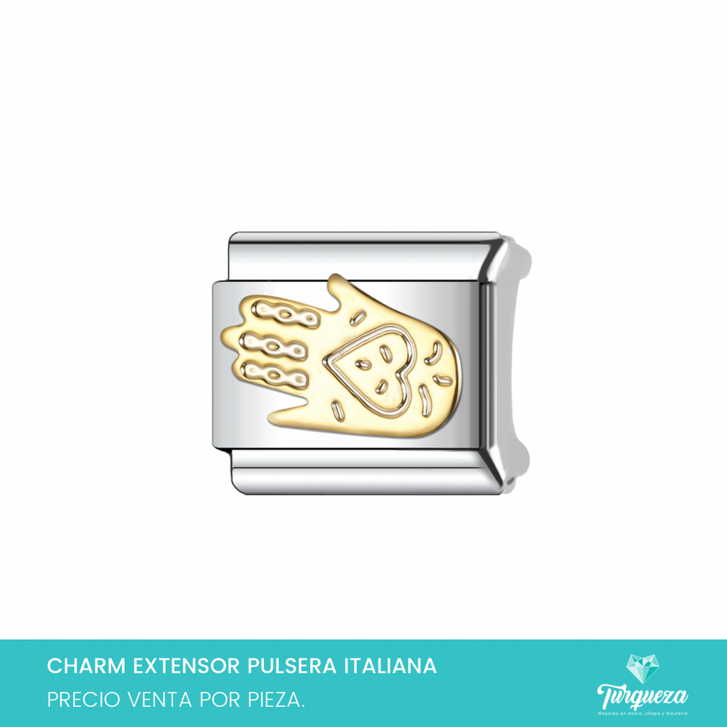 Dije Charm Mano para Pulsera Tipo Italiana Platedo Acero Inoxidable