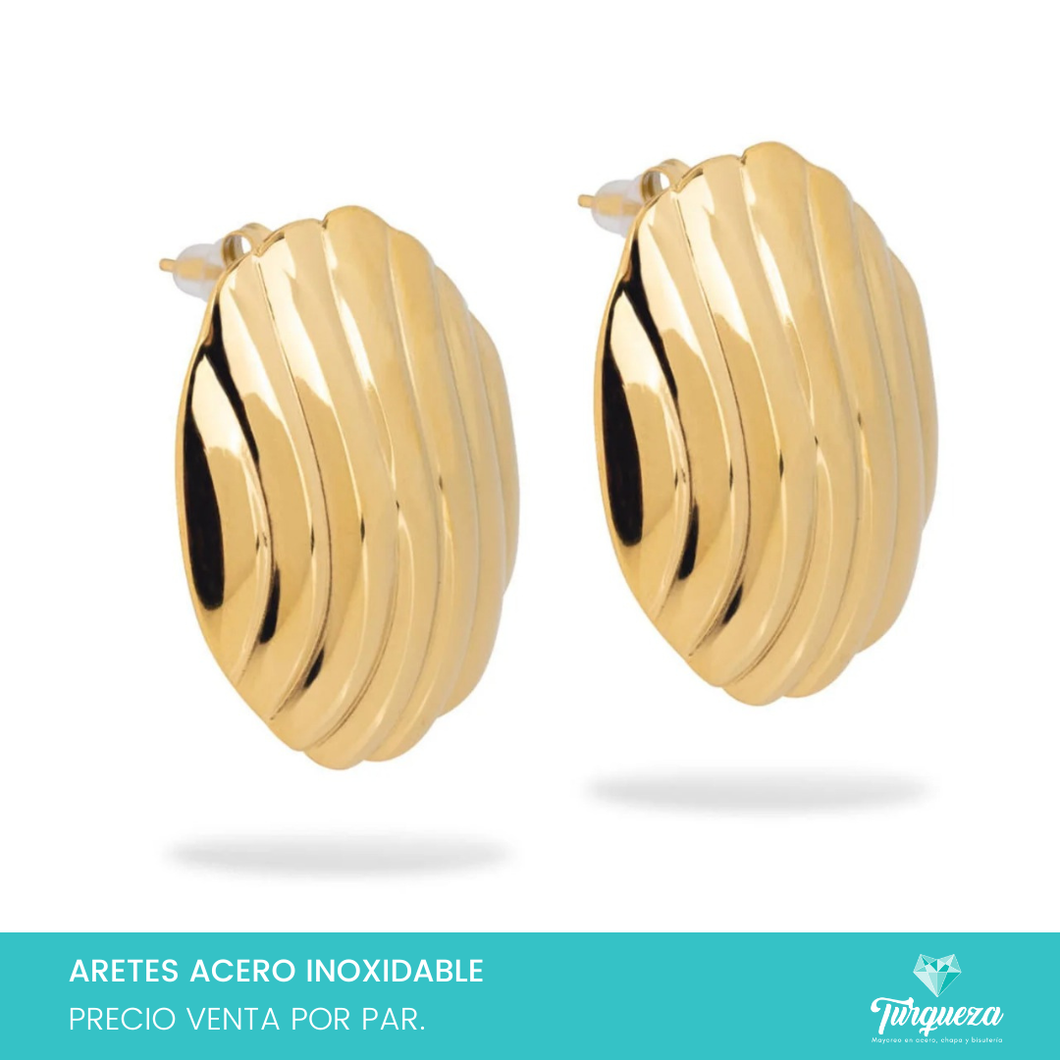 Arete Oval Ondulado Chunky Dorado (3.3cm) Acero Inoxidable
