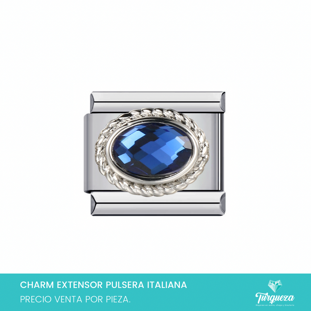 Dije Charm Piedra Azul para Pulsera Tipo Italiana Plateado Acero Inoxidable