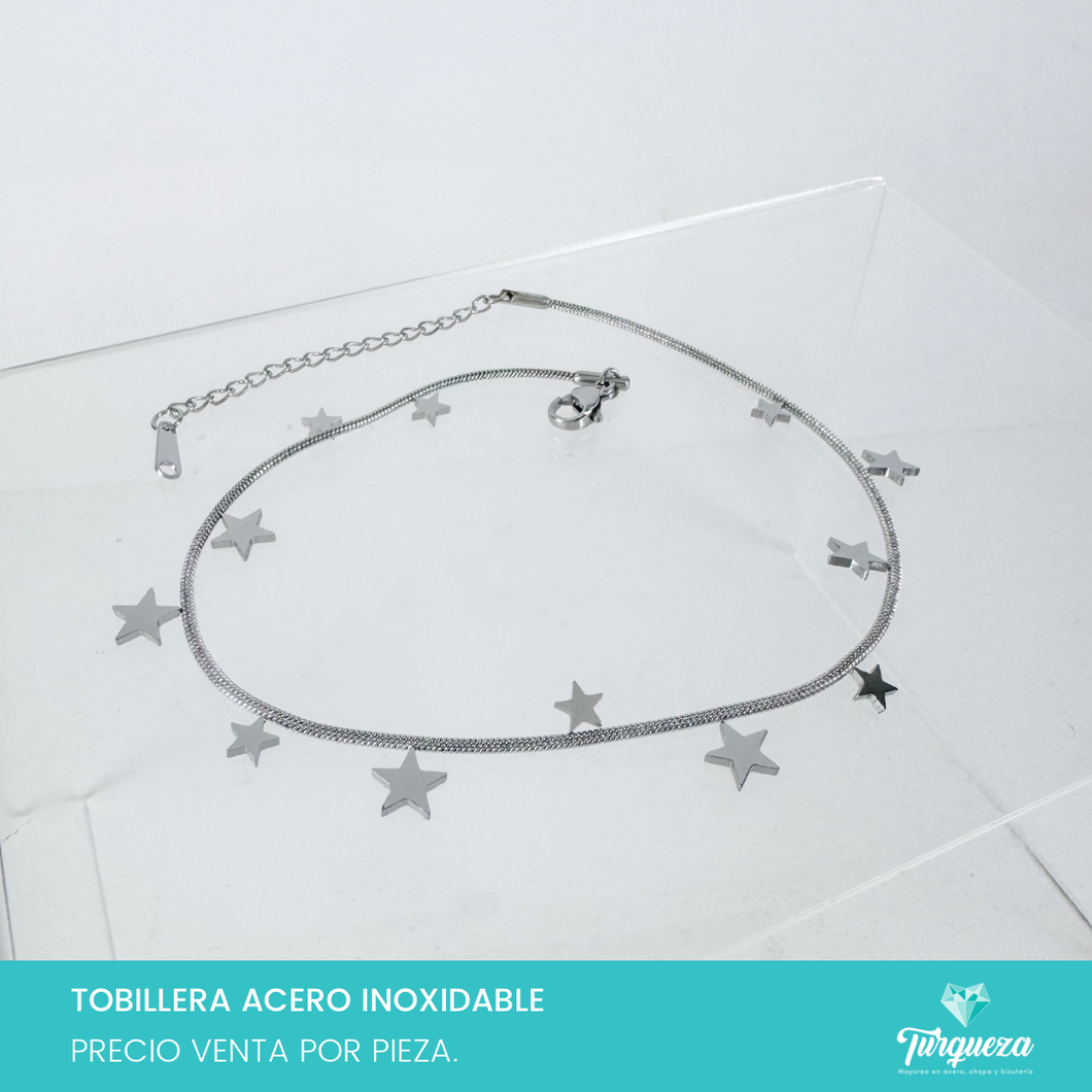 Pulsera Tobillera Estrellas Plateado Acero Inoxidable