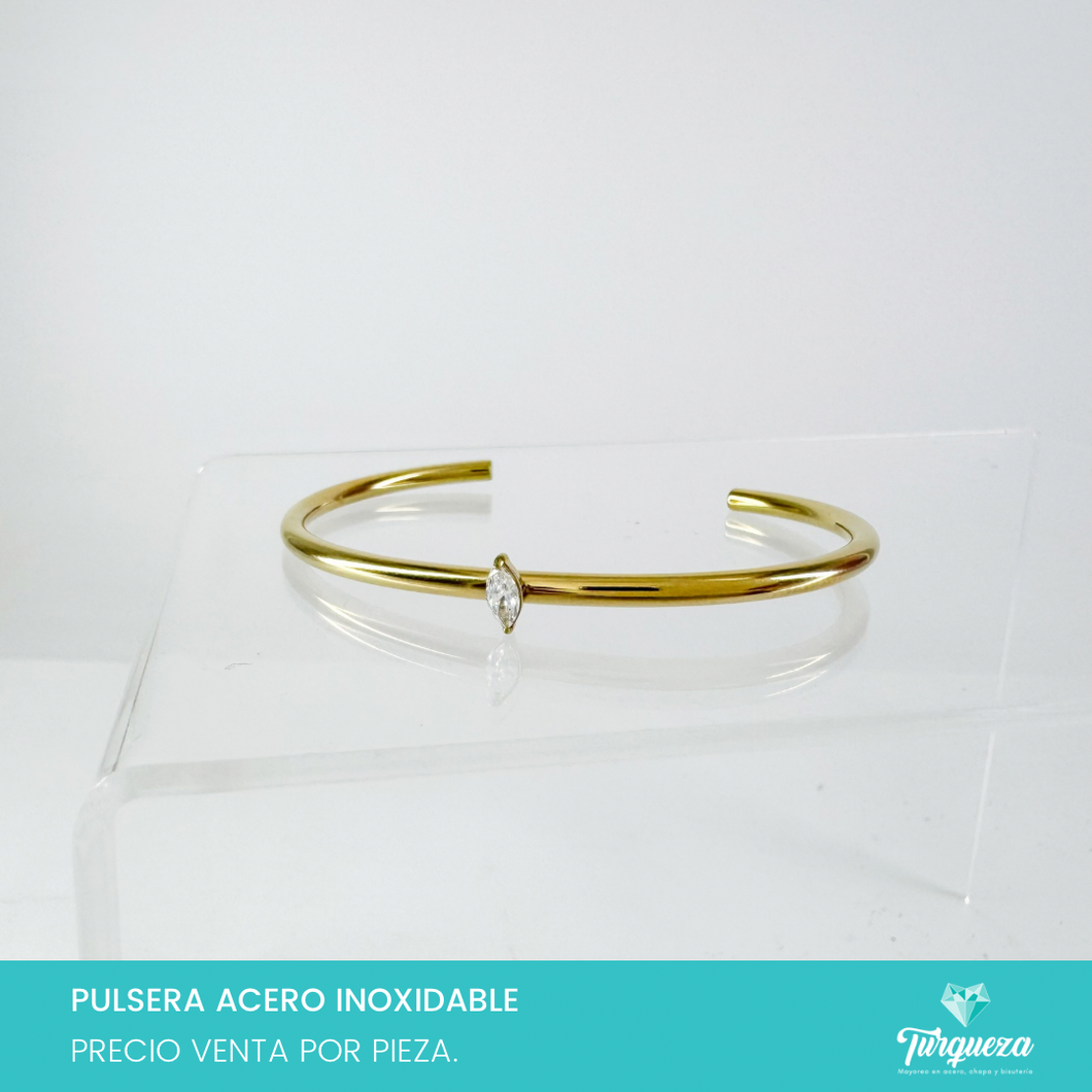 Brazalete Zirconia Dorada Acero Inoxidable
