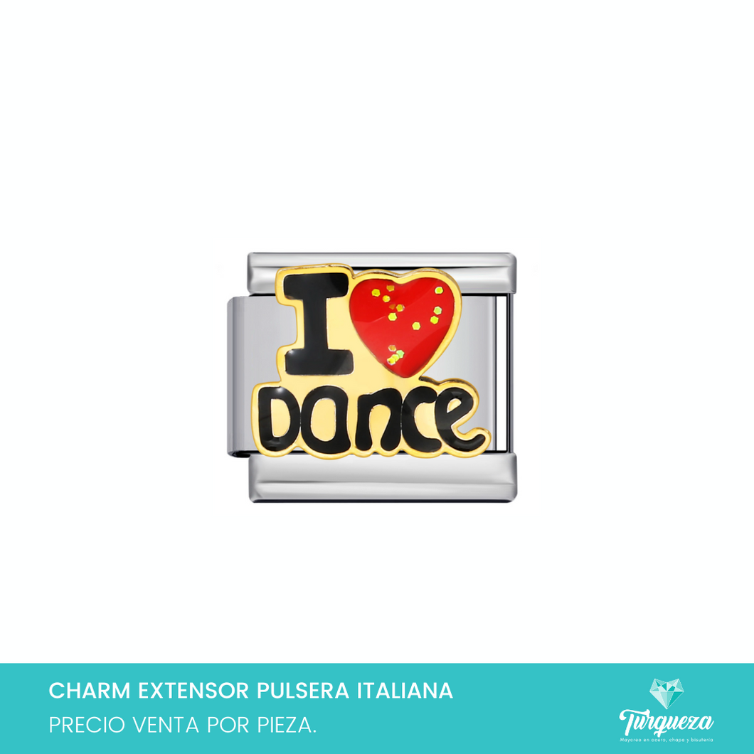 Dije Charm I Love Dance para Pulsera Tipo Italiana Plateado Acero Inoxidablel
