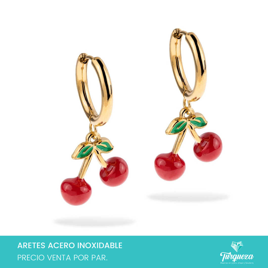 Arete Hoop Cerezas 3.5cm Acero Inoxidable