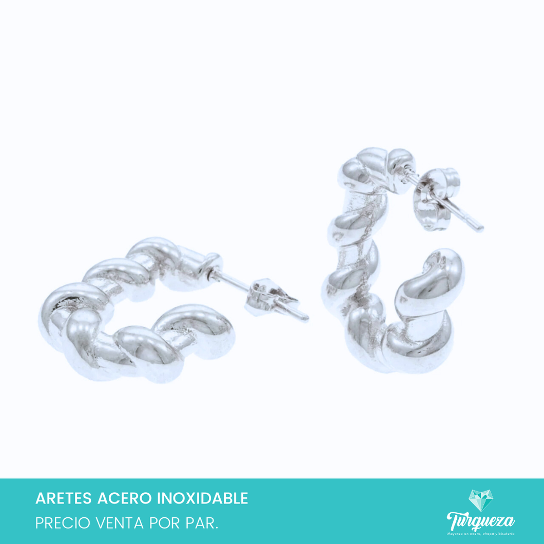 Arete Torsal 2cm Plateado Acero Inoxidable