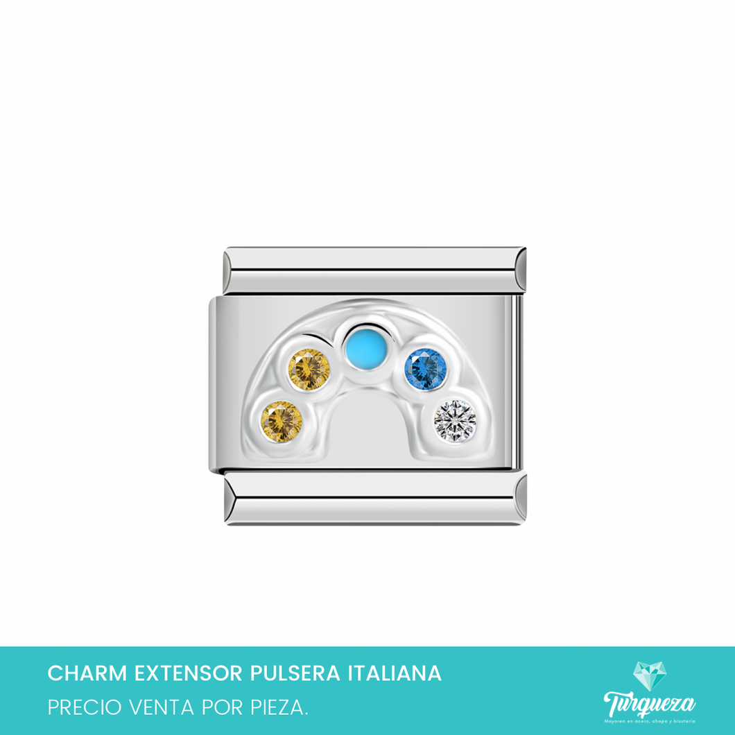 Dije Charm Arcoiris Zirconias para Pulsera Tipo Italiana Plateado Acero Inoxidable