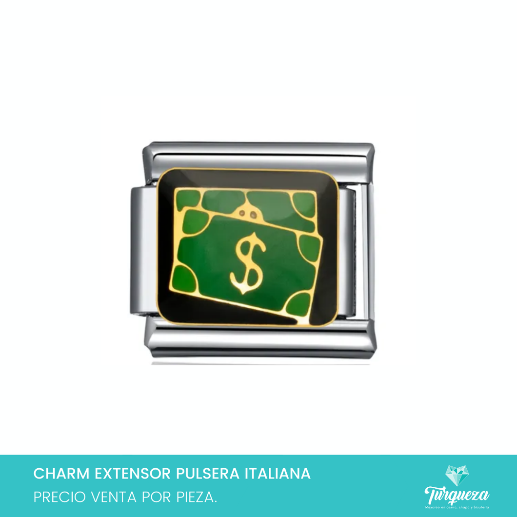Dije Charm Dinero para Pulsera Tipo Italiana Plateado Acero Inoxidable