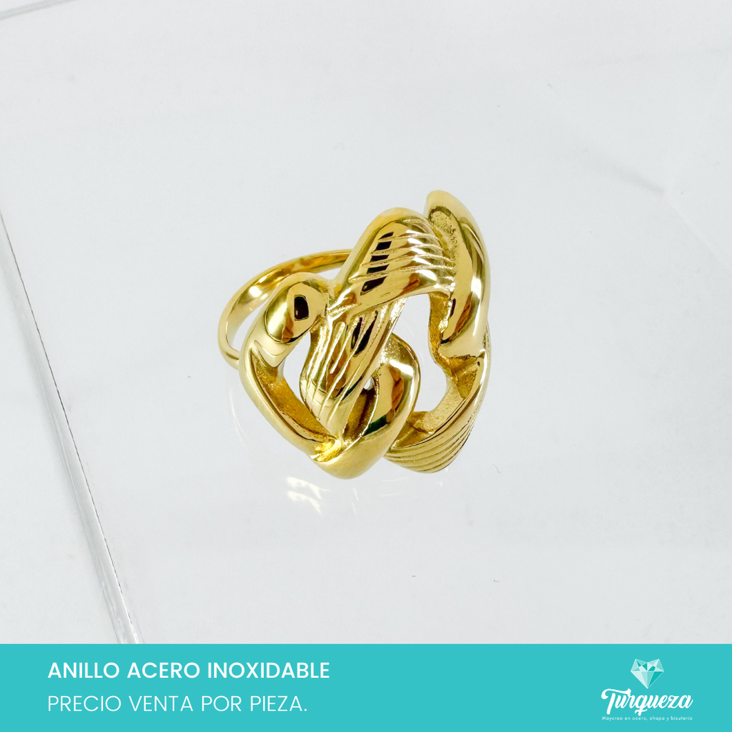 Anillo Trenzado Textura Dorado Acero Inoxidable