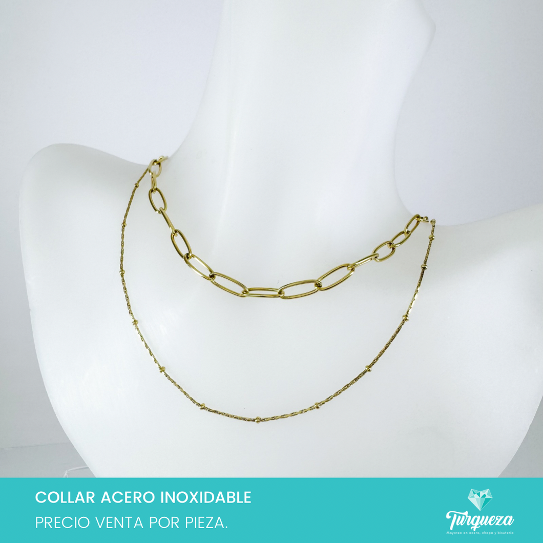 Collar Oval Doble Dorado Acero Inoxidable