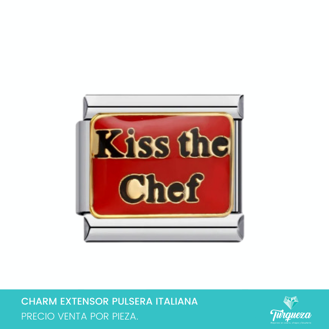 Dije Charm Kiss the Chef para Pulsera Tipo Italiana Plateado Acero Inoxidable
