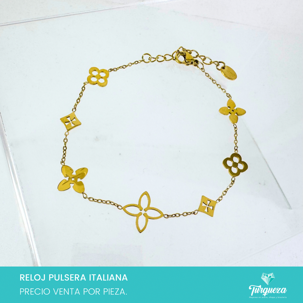 Pulsera Flores Dorada Acero Inoxidable