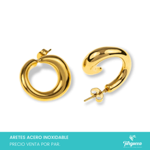 Cargar imagen en el visor de la galería, Arete Ondulado Dorado (2cm) Acero Inoxidable
