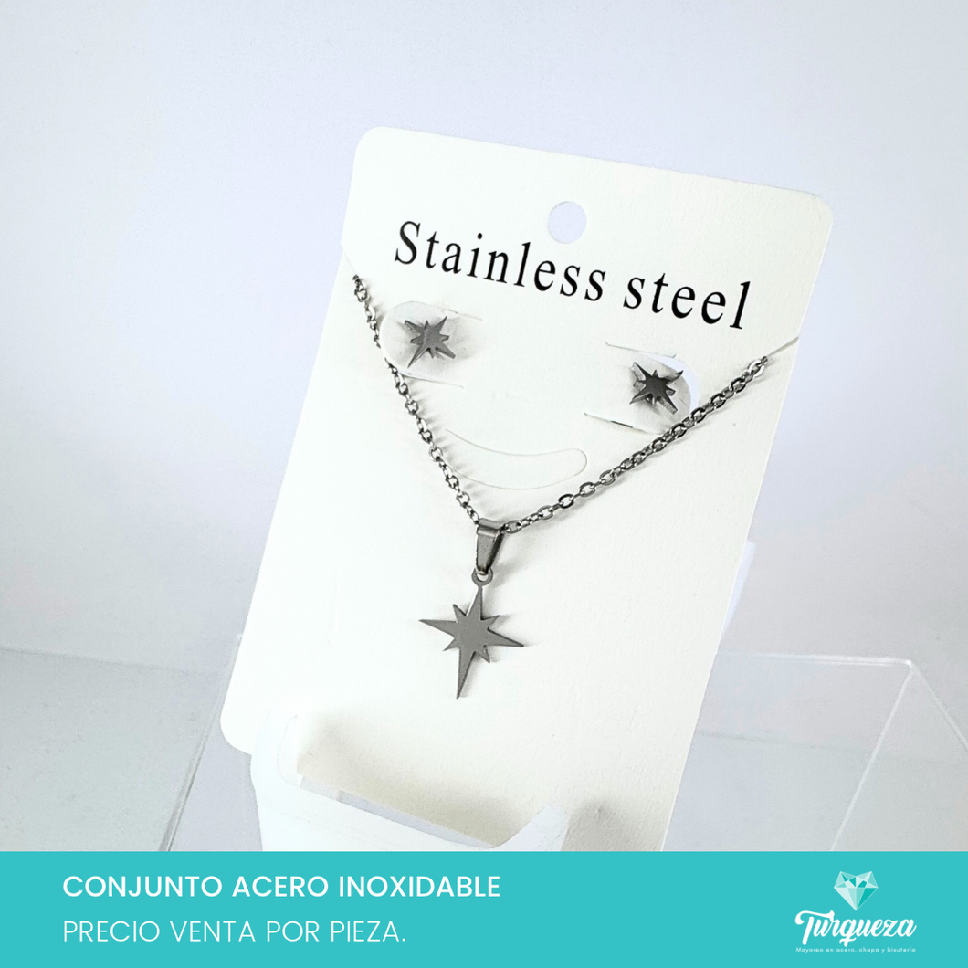 Conjunto Estrella Plateado Acero Inoxidable