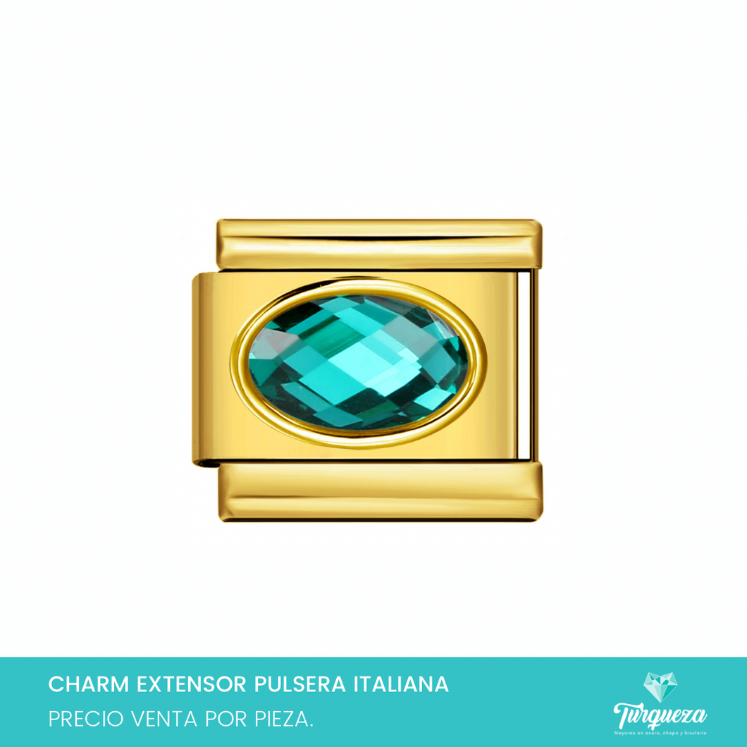 Dije Charm Piedra Verde para Pulsera Tipo Italiana Dorado Acero Inoxidable