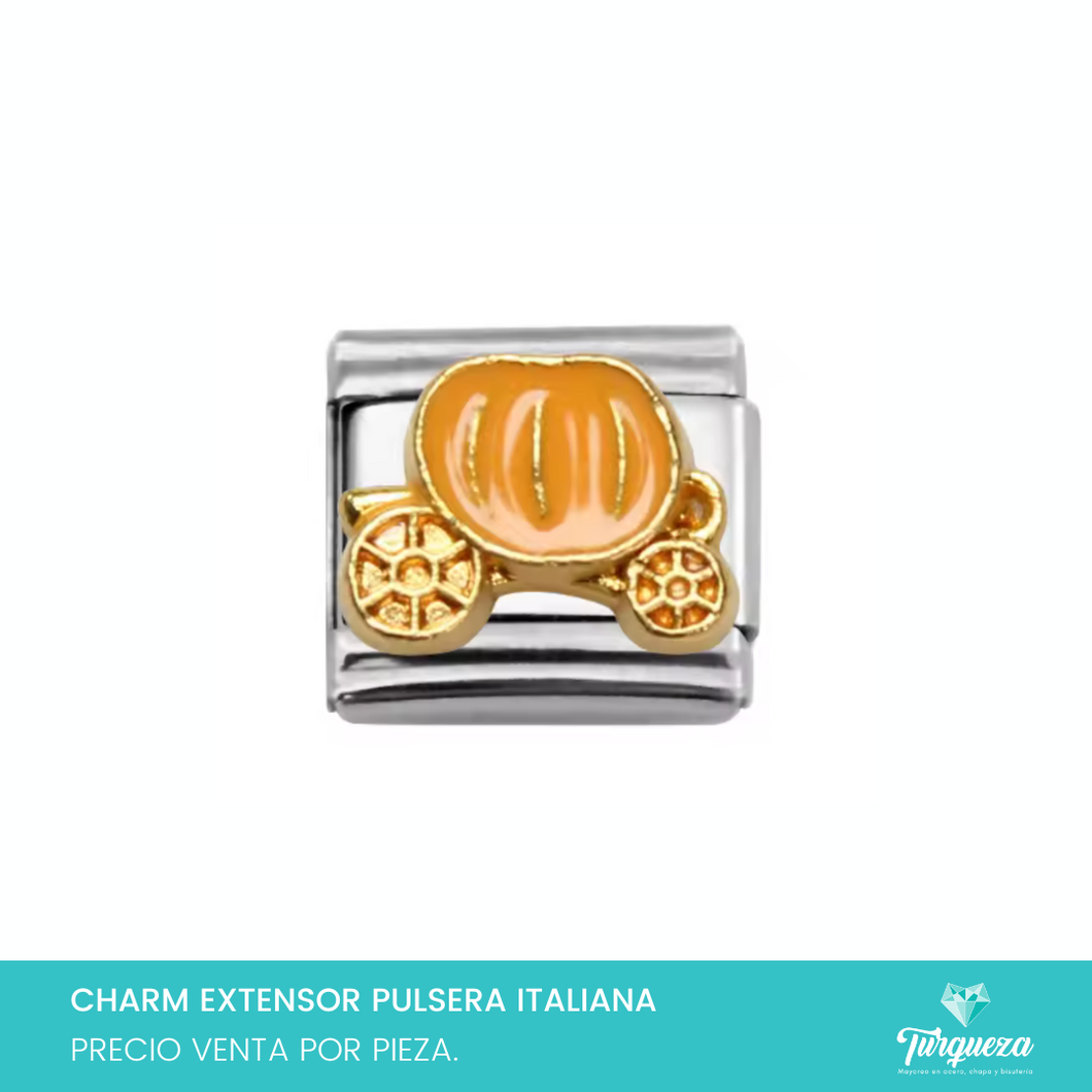 Dije Charm Carrosa Calabaza para Pulsera Tipo Italiana Plateado Acero Inoxidable