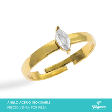 Cargar imagen en el visor de la galería, Anillo Liso con Zirconia Rombo Dorado Acero Inoxidable
