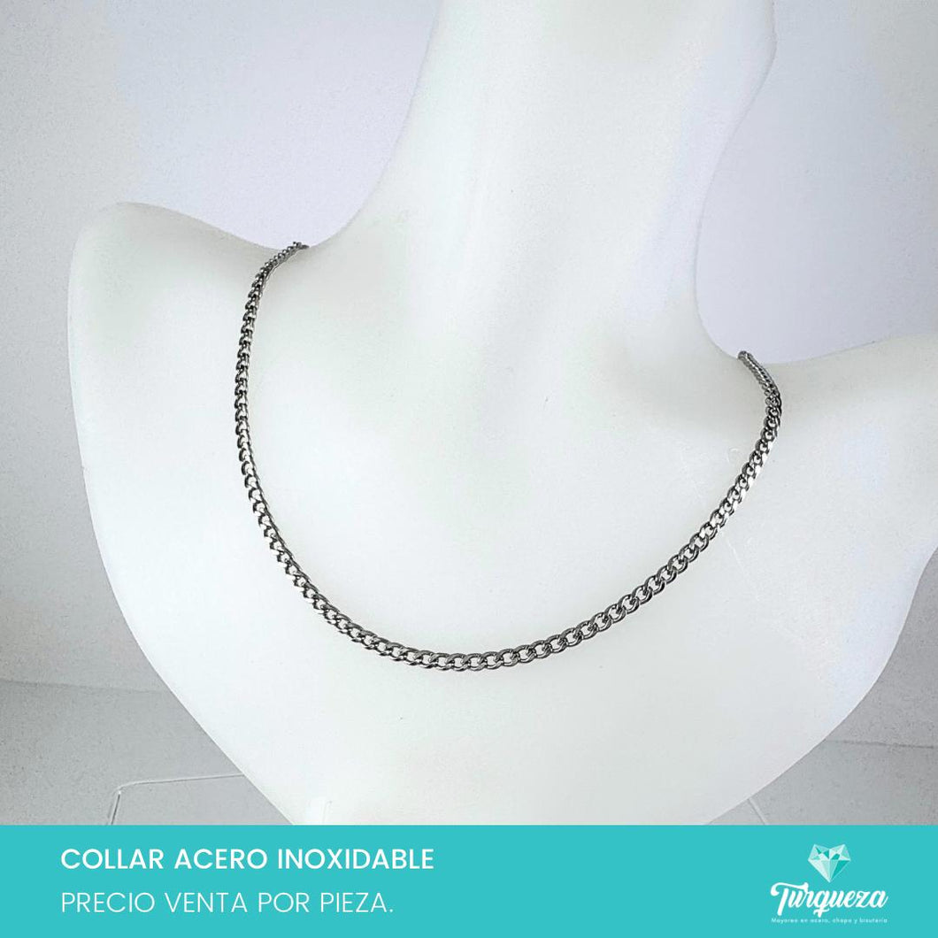 Cadena Cubana Plateado (45cm-3mm) Acero Inoxidable