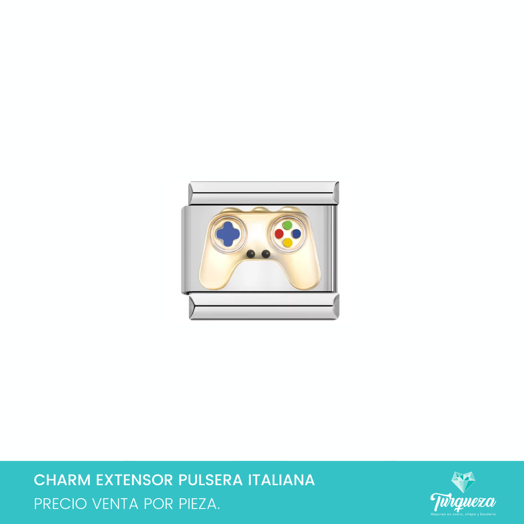 Dije Charm Control Gamer para Pulsera Tipo Italiana Plateado Acero Inoxidable