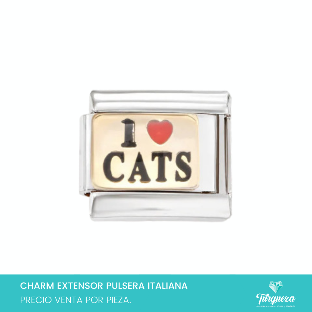 Dije Charm Love CATS para Pulsera Tipo Italiana Plateado Acero Inoxidable