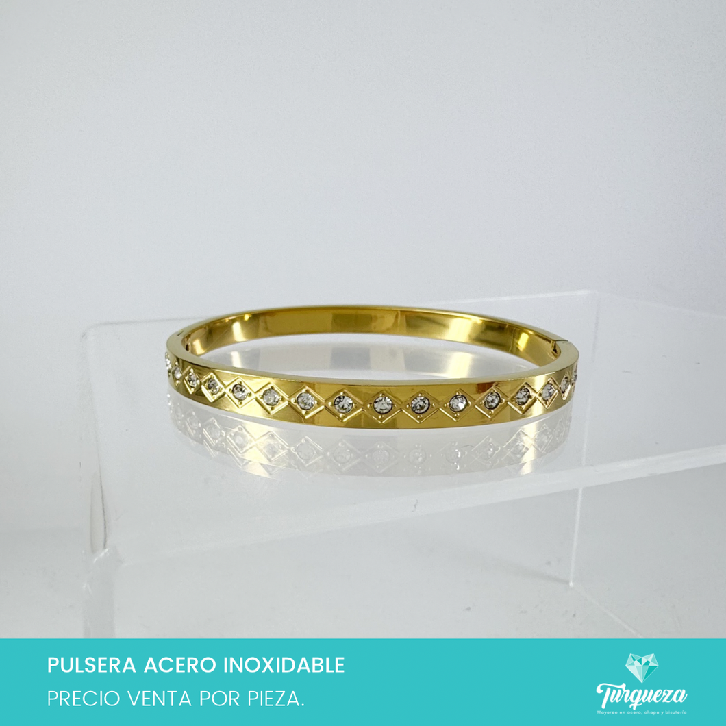 Brazalete Zirconias Dorada Acero Inoxidable