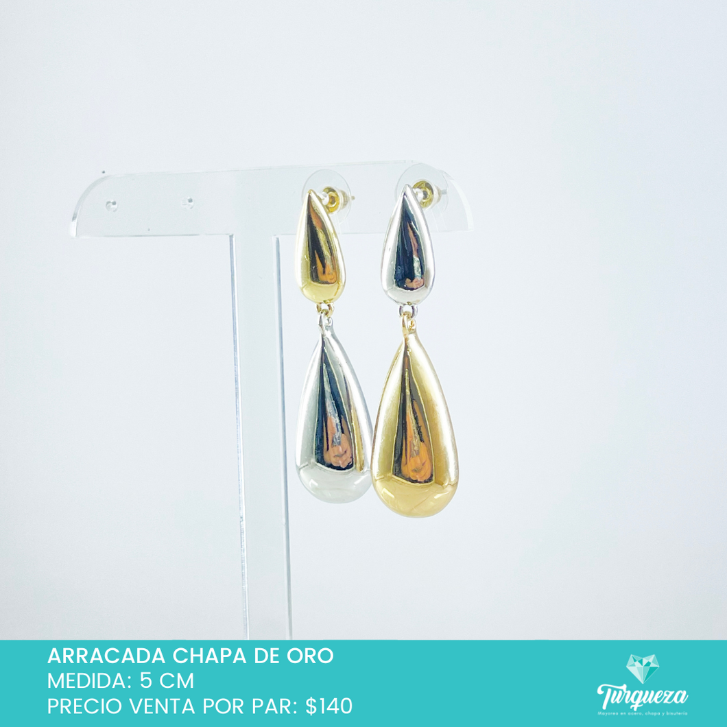 Arete Bicolor Gota Chapa de Oro y Plata