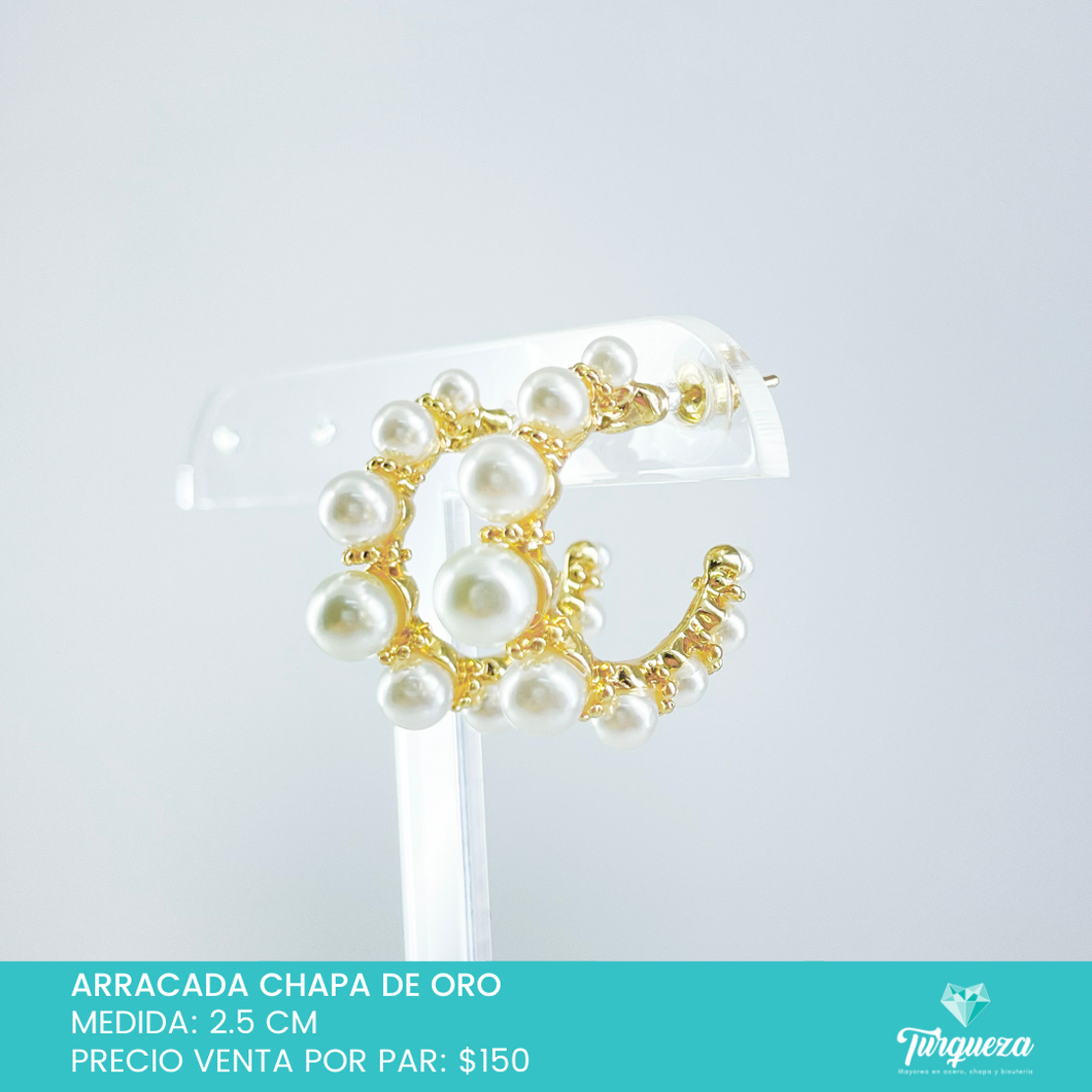 Arracada de Perlas Chapa de Oro