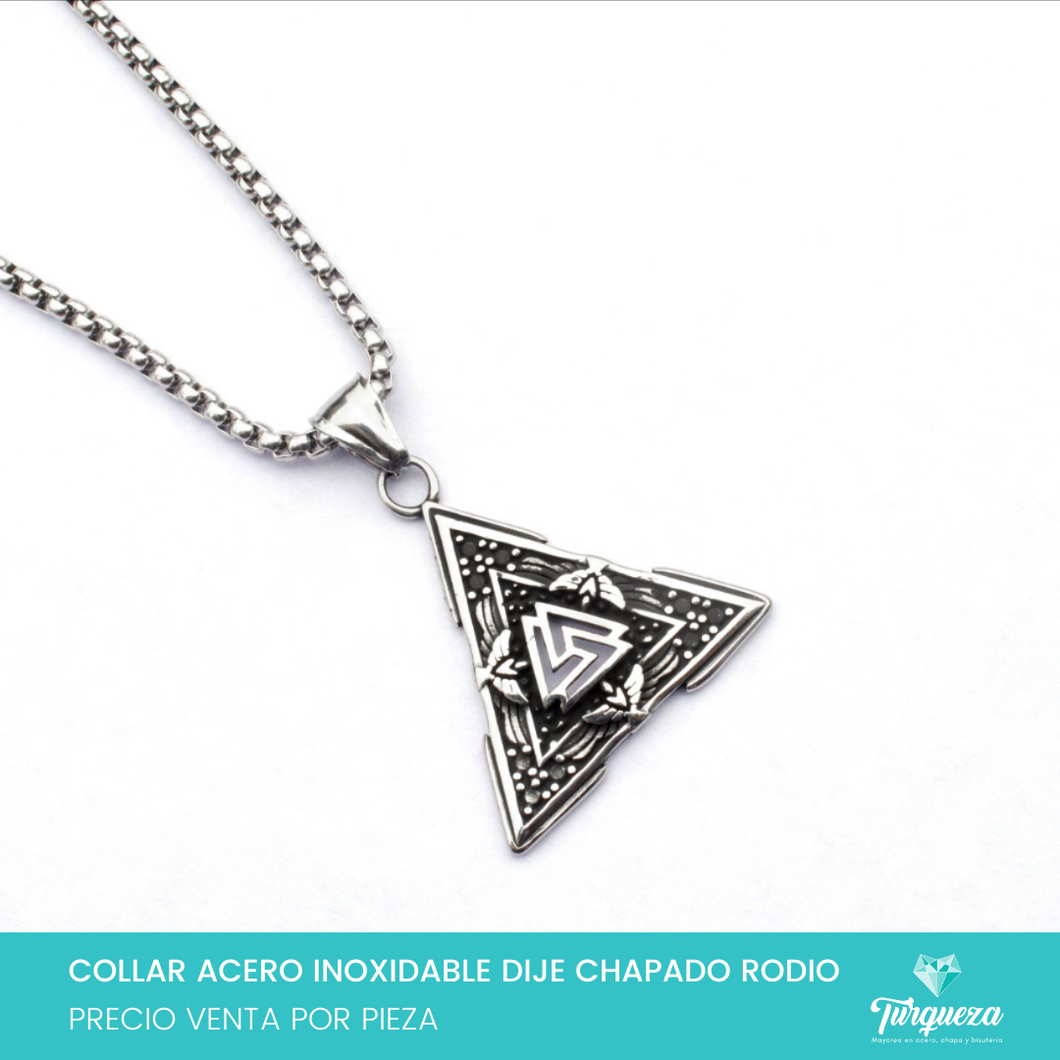 Collar Triangulo Acero Inoxidable Dije Chapeado Rodio