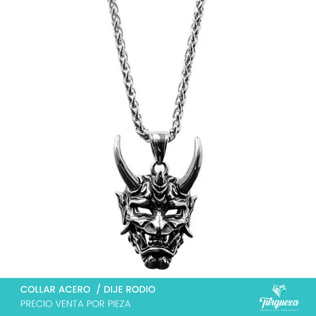 Collar Mascara Demonio Japones Acero Inoxidable