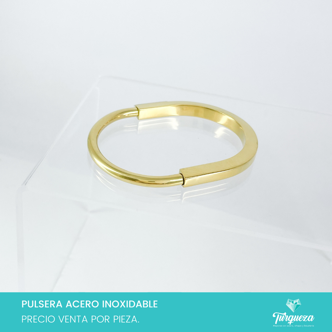 Pulsera Brazalete Lock Tf Dorado Acero Inoxidable