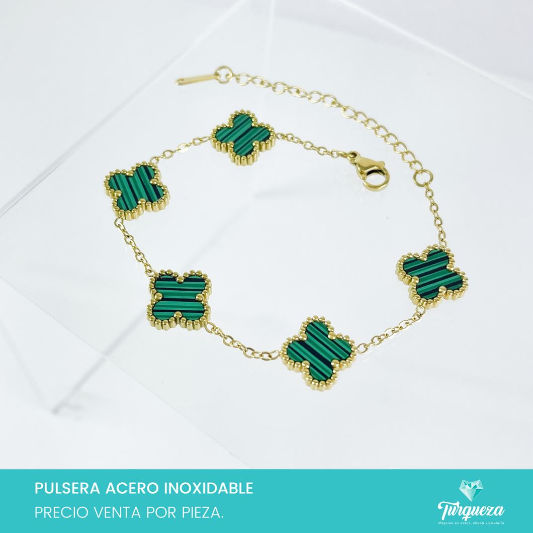 Pulsera Dupe Flor VC Doble Cara Dorada Acero Inoxidable