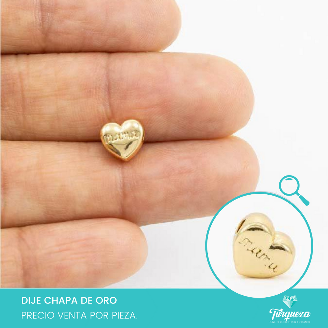 Dije Corazon Trasversal Mama (6x7mm) Chapa de Oro