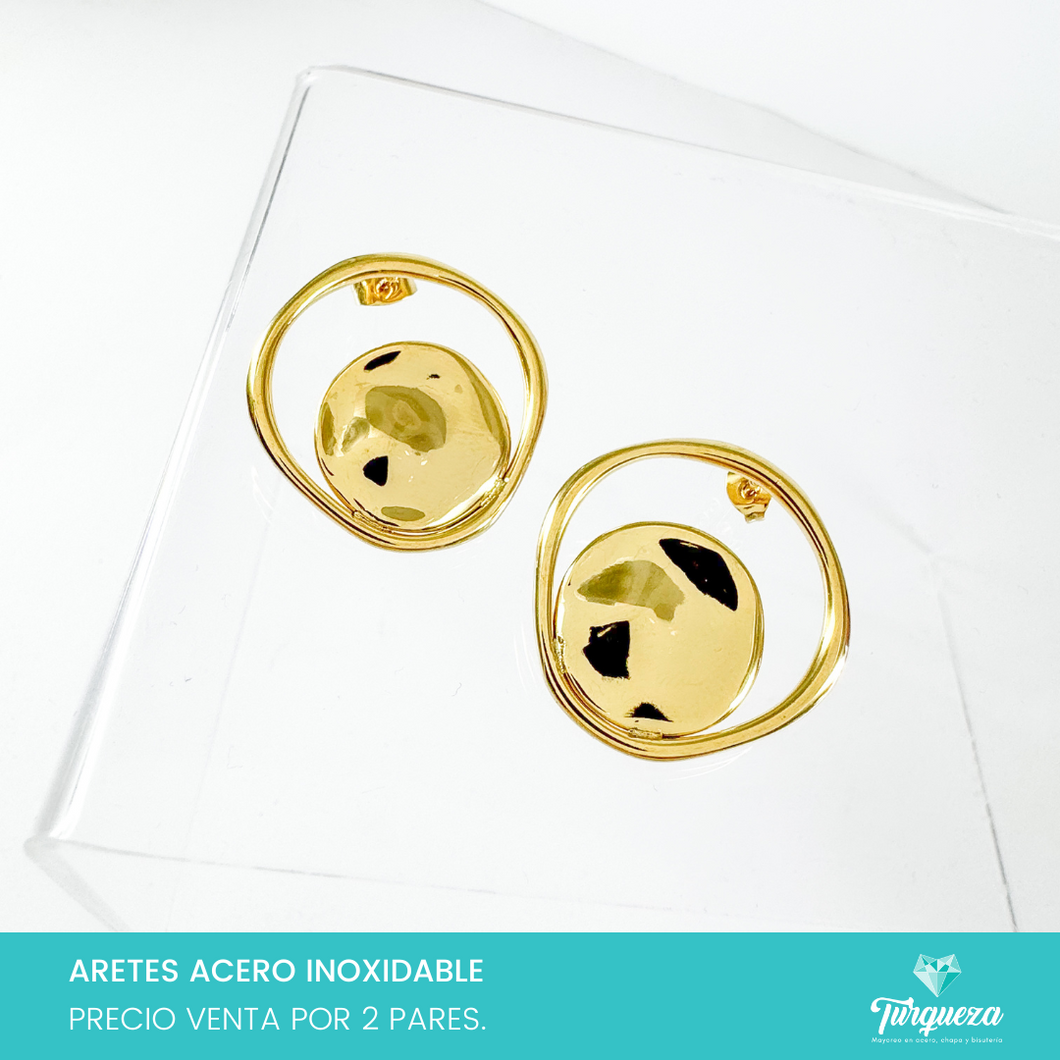 Arete Criculo Plano 2.5cm Dorado Acero Inoxidable