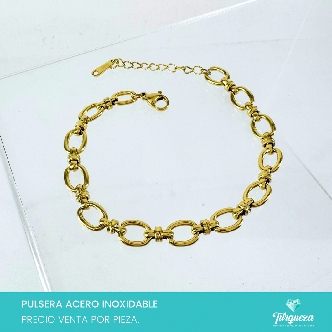 Pulsera Eslabón Ovalado Dorada Acero Inoxidable