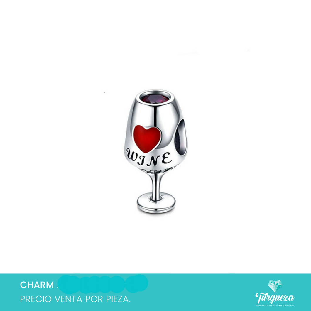 Dije Charm Copa Vino Tipo Pand Plateado