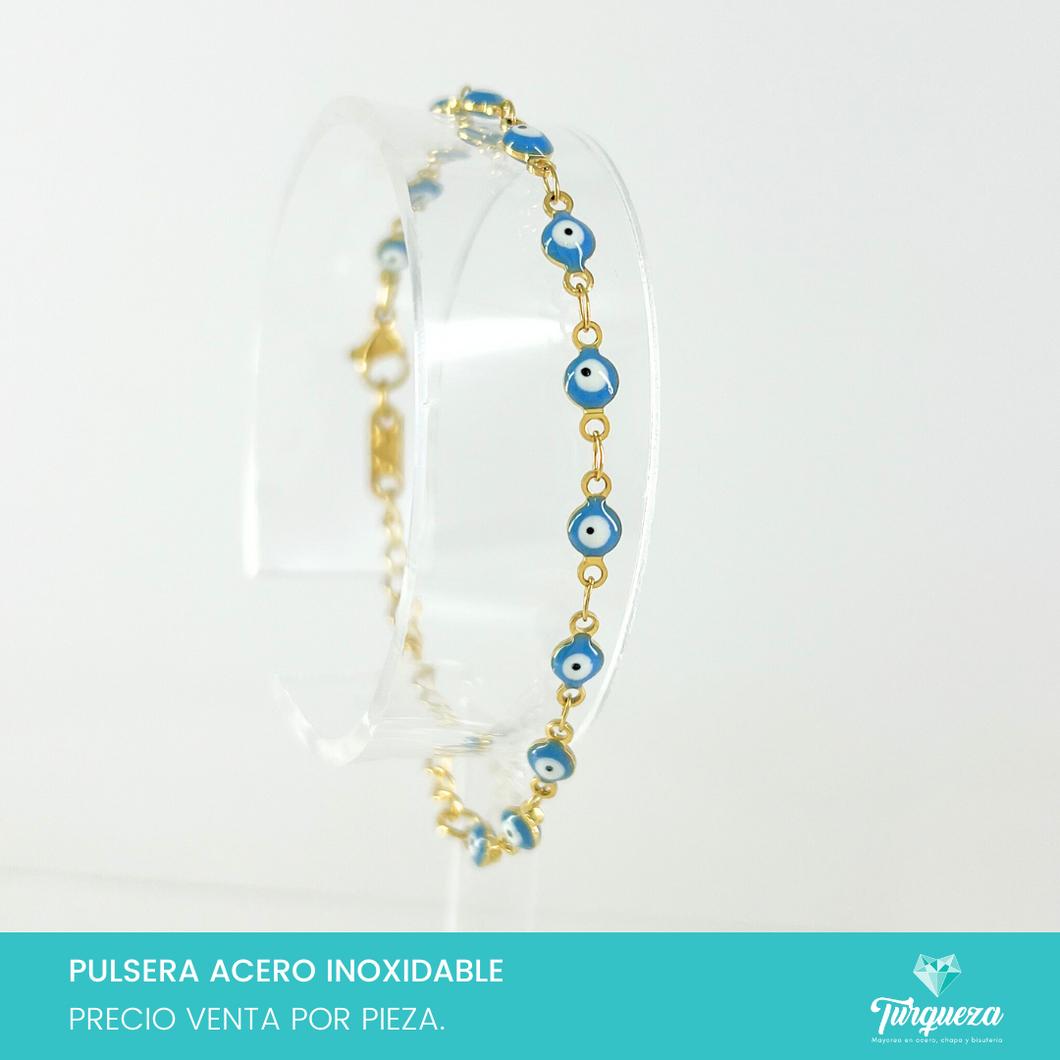 Pulsera Ojo Turco Azul Dorada (18cm-4mm) Acero Inoxidable