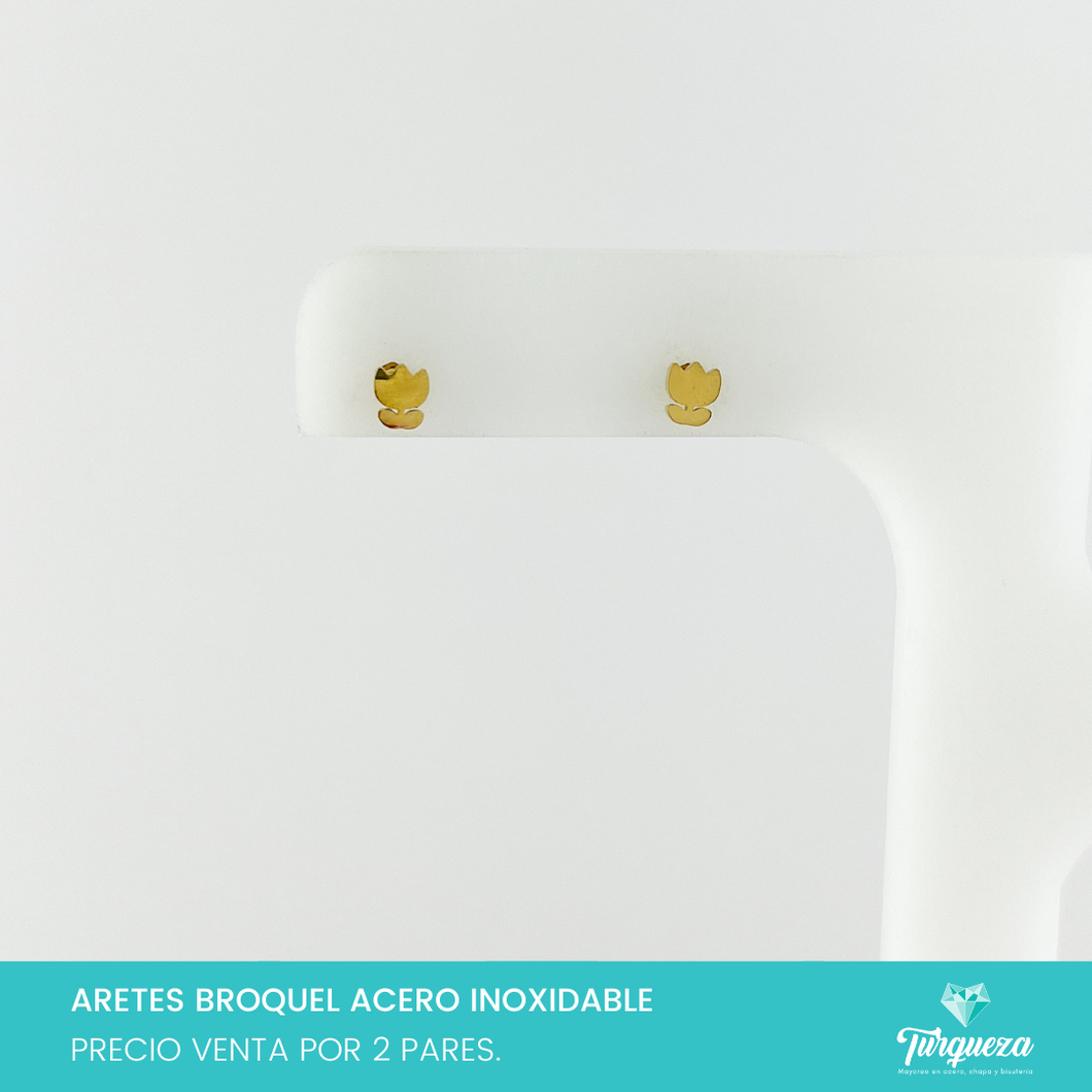 Aretes Broquel Tulipan Dorado (2 pares) Acero Inoxidable