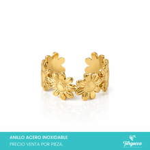 Cargar imagen en el visor de la galería, Anillo Flores Dorado Acero Inoxidable
