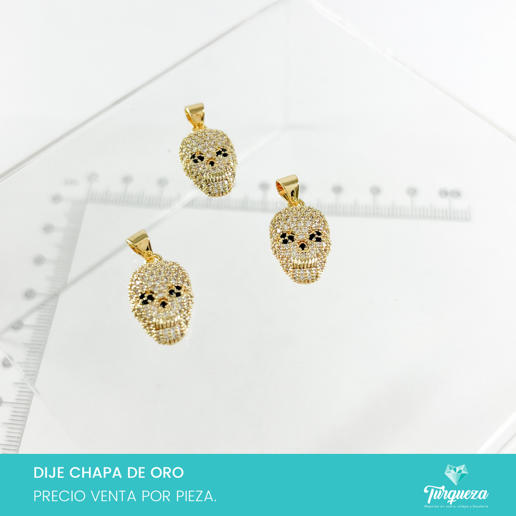 Dije Calavera con Zirconias Chapa de Oro