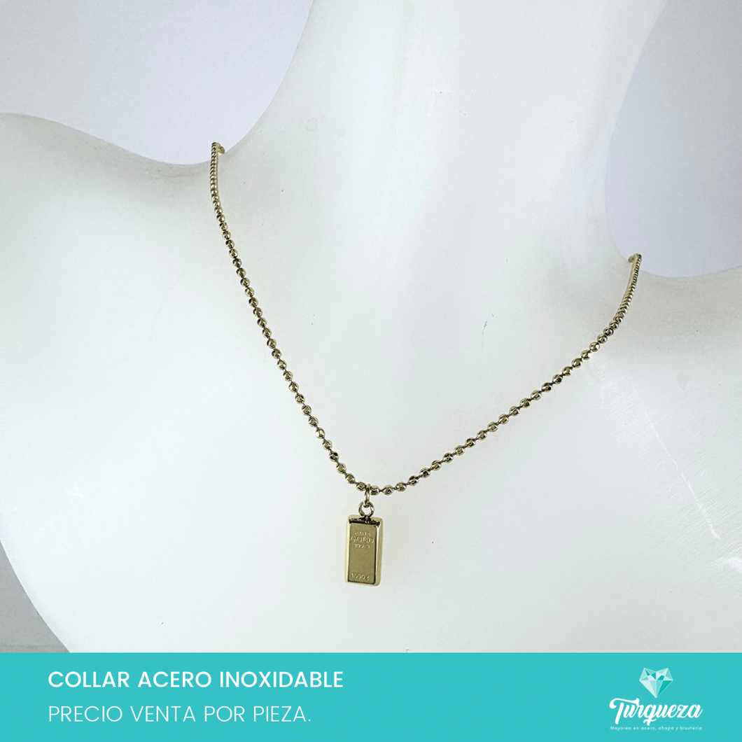 Collar Lingote Dorado Acero Inoxidable