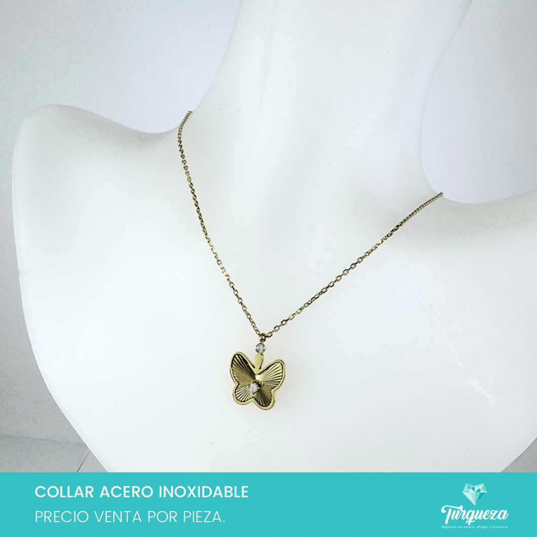 Collar Mariposa Zirconia Dorado Acero Inoxidable