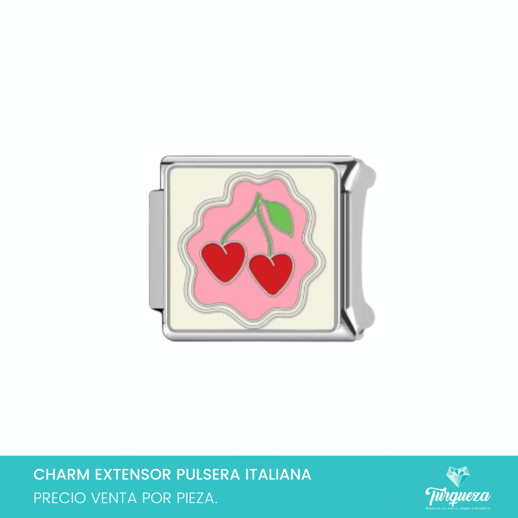 Dije Charm Cerezas para Pulsera Tipo Italiana Plateado Acero Inoxidable
