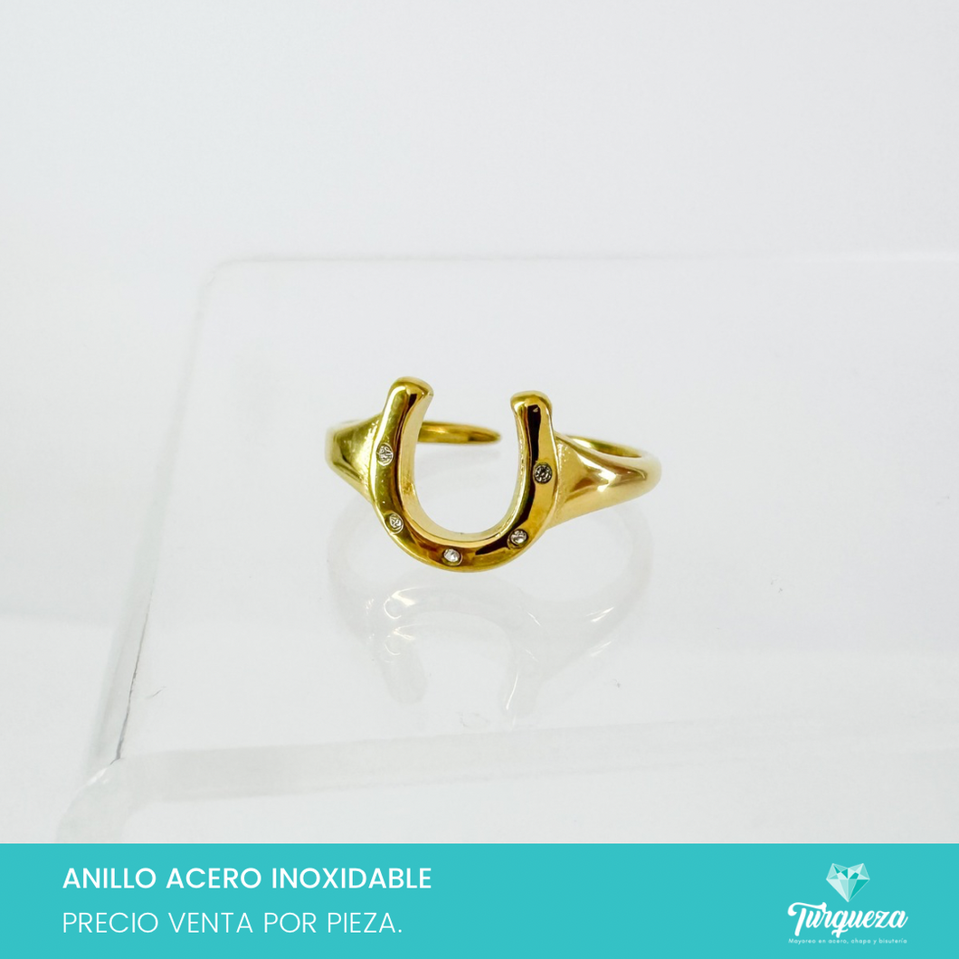 Anillo Herradura Zirconias Dorado Acero Inoxidable