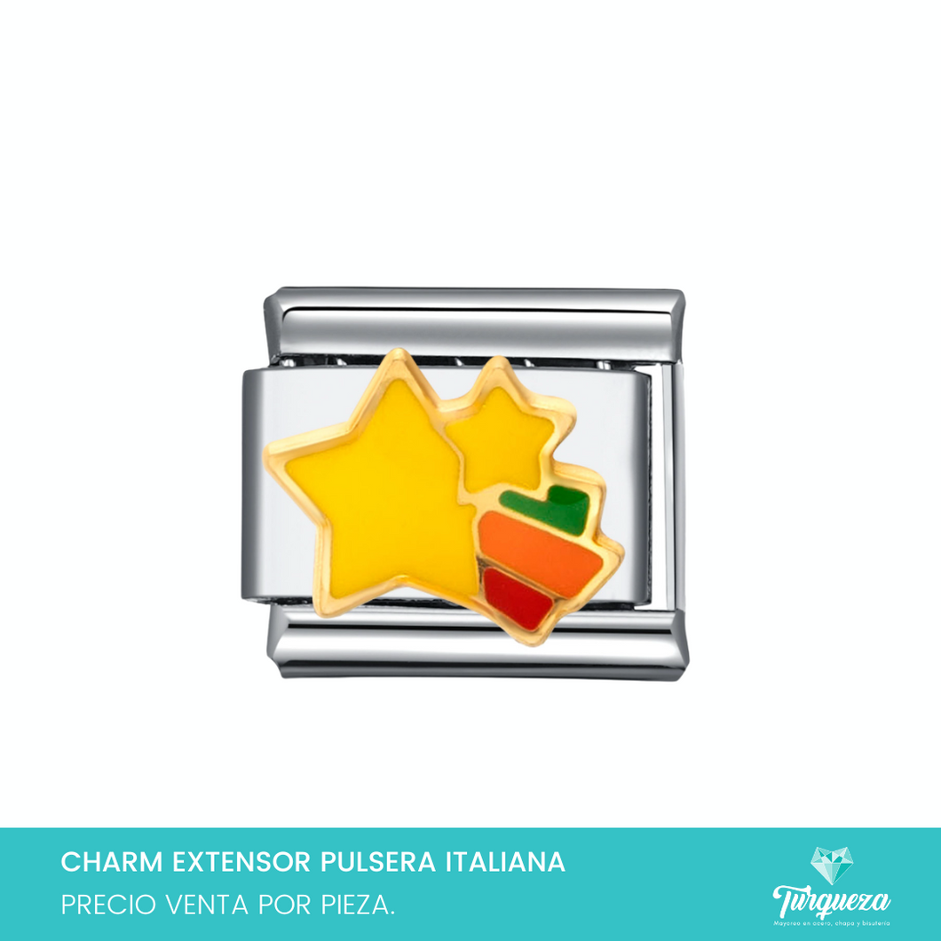Dije Charm Estrellas para Pulsera Tipo Italiana Plateado Acero Inoxidable