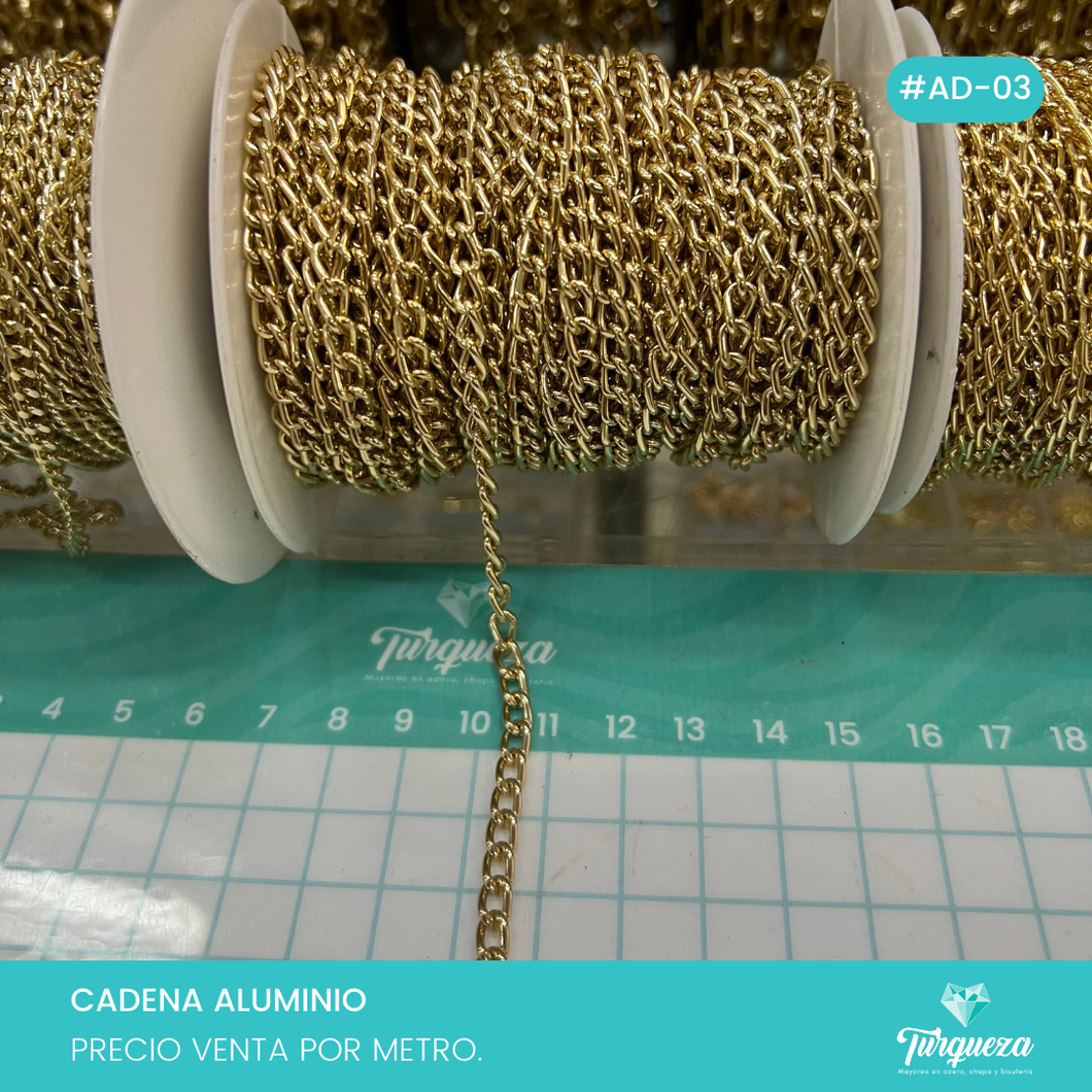 Cadena Barbada Alargada Dorado 4mm #AD-03 (Venta por metro) Aluminio