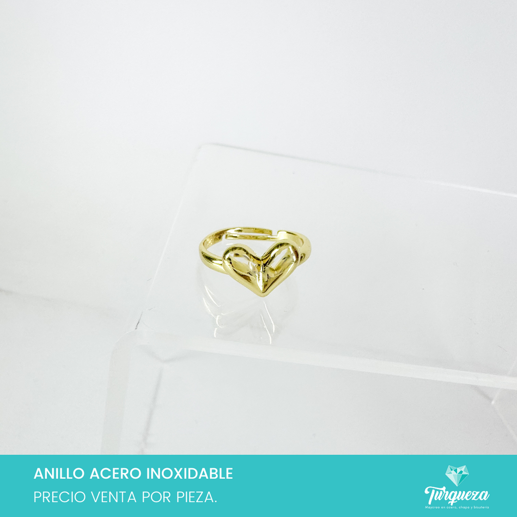 Anillo Corazon Ajustable Dorado Acero Inoxidable