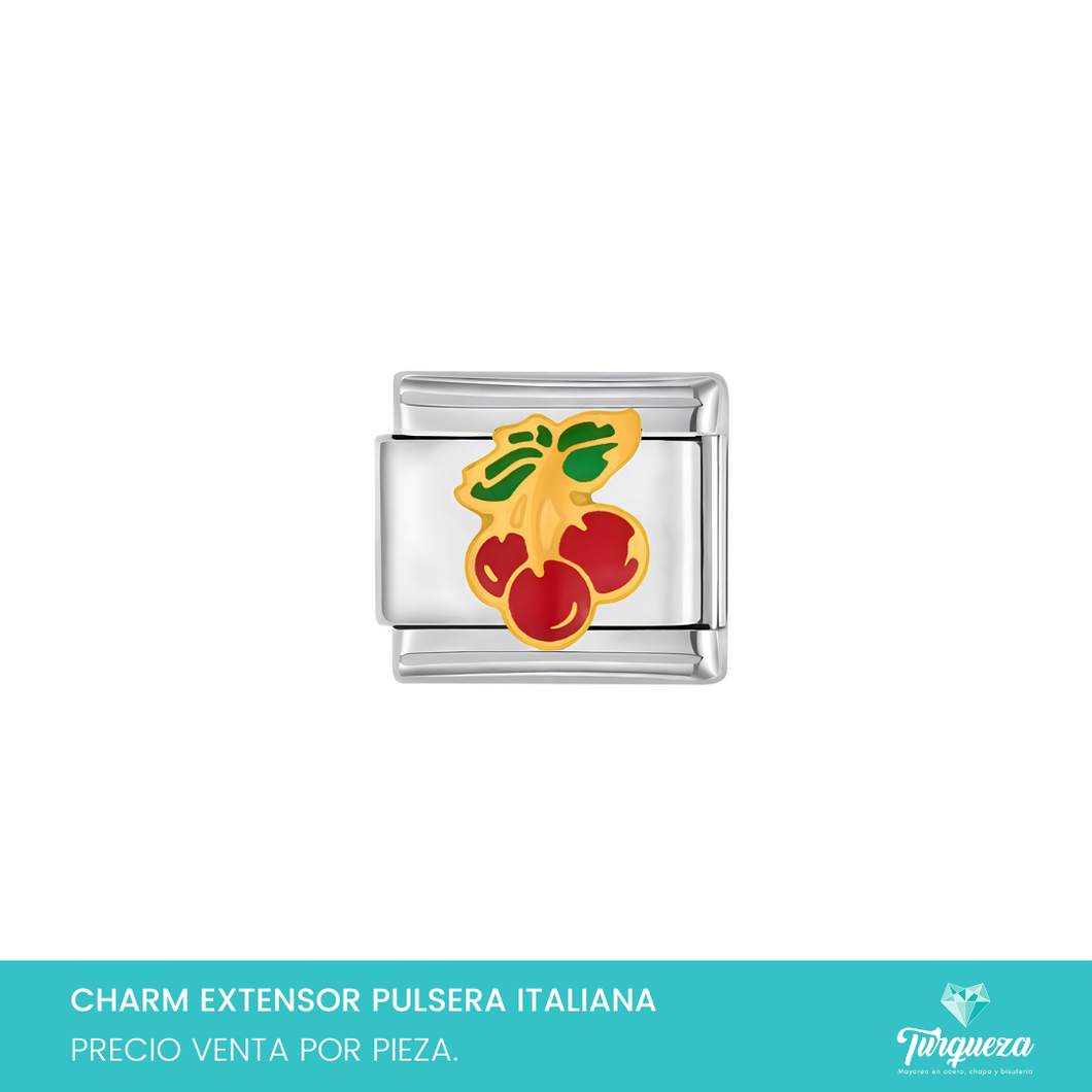 Dije Charm Cerezas para Pulsera Tipo Italiana Plateado Acero Inoxidable