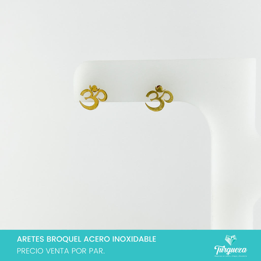 Aretes Broquel Simbolo OM Dorado Acero Inoxidable