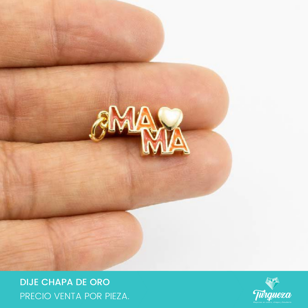 Dije Mama Esmaltado y Corazon (1.8x1cm) Chapa de Oro